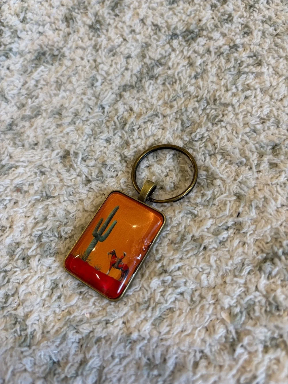 Orange Desert Cactus Cowboy Horse Keychain Brass NWT 2.5”
